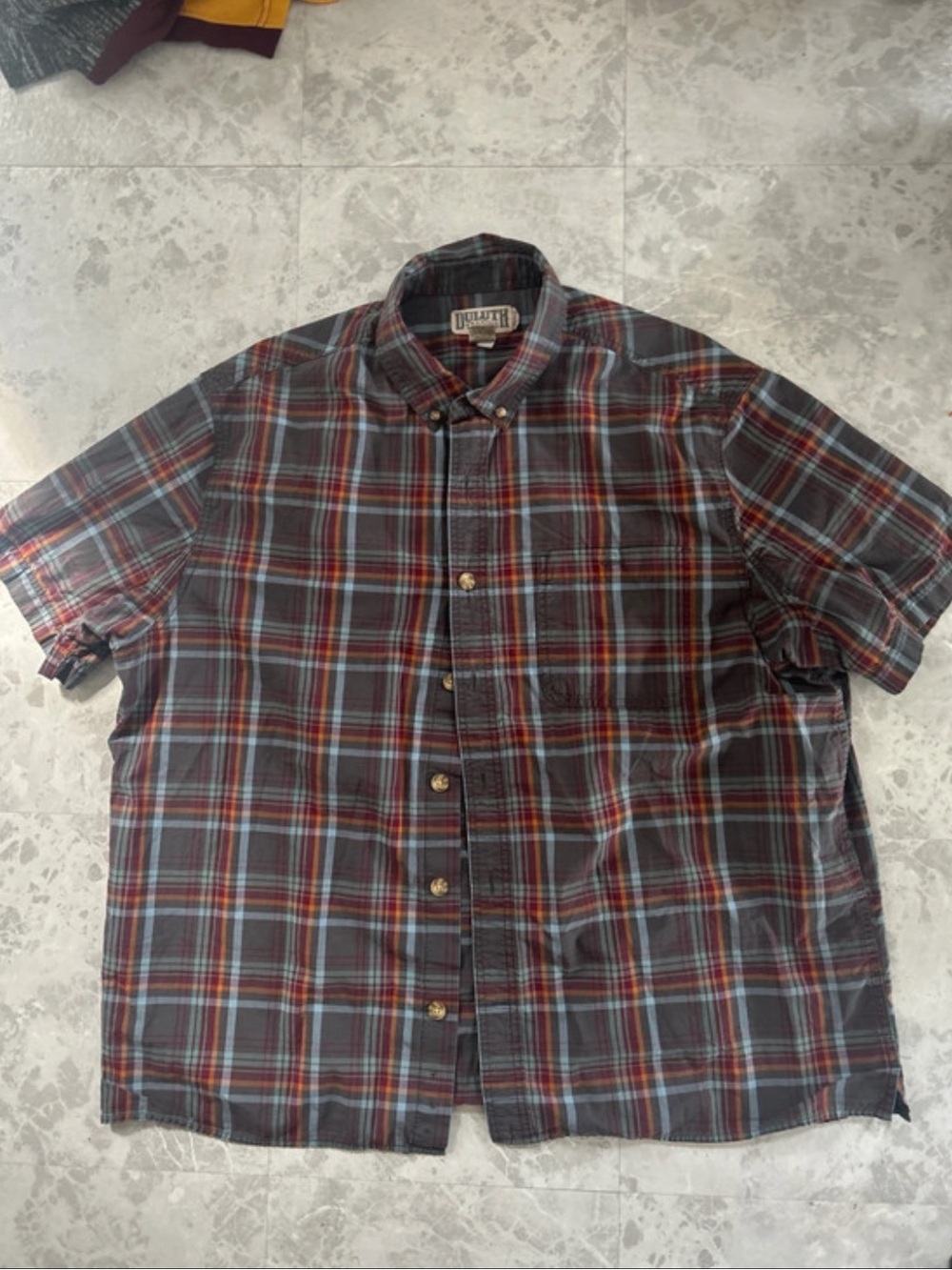 Duluth Trading Co Short-Sleeve Plaid Button-Down - Red/Blue/Gray